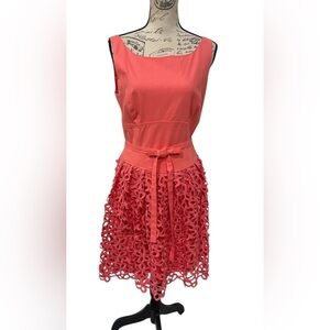 Antonio Melani Coral Linen Blend Guipure Lace Fit & Flare Dress Sz 10